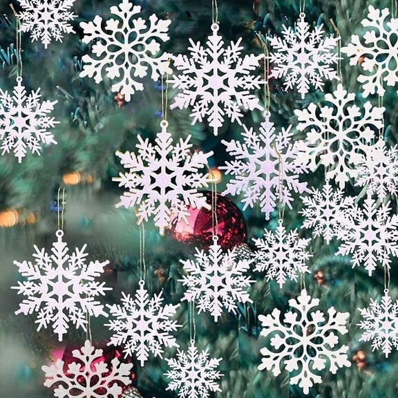36 Pack Plastic White Snowflake Ornaments Decorations, Hanging Decorations for Christmas Tree