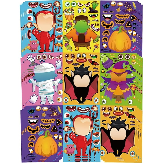 GuassLee 42 Sheets Halloween Party Game Stickers for Kids - Halloween Make a Face Stickers with Jack-o'-Lantern Vampire Demon Witch Mummy Minotaur for Halloween Party Favors