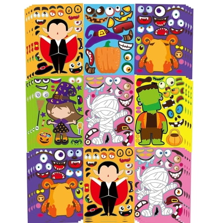 GuassLee 42pcs Halloween Characters Stickers for Kids, Make Your Own Mix and Match Sticker, Treat Party Game Activities Decrations