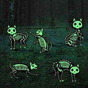 GuassLee 5pcs Glow in the Dark Skeleton Black Cat Silhouette Lawn Signs with Stakes for Halloween Lawn Garden Front Yard Decorations Outside