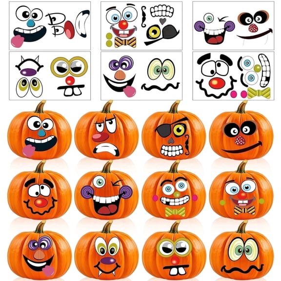 OuMuaMua 36 Sheets Halloween Pumpkin Decorating Stickers, Mini Halloween Stickers Make 72 Small Pumpkin Face for Trick or Treat Party Favors