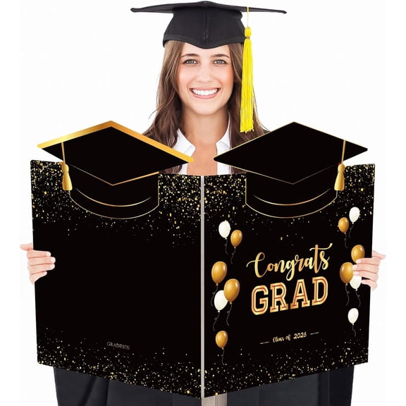 GuassLee Big Graduation Card 2026 Black Gold Jumbo Guest Book Signature Congrats Grad Guestbook Gift for College High School Graduates Graduation Party Decorations Supplies