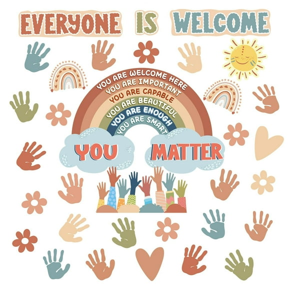 GuassLee Boho Bulletin Board Decorations for Classroom, 35Pcs Everyone is Welcome Classroom Positive Motivational Inspirational Affirmation Wall Decor Boho Rainbow Cutouts for Teacher School Supplies