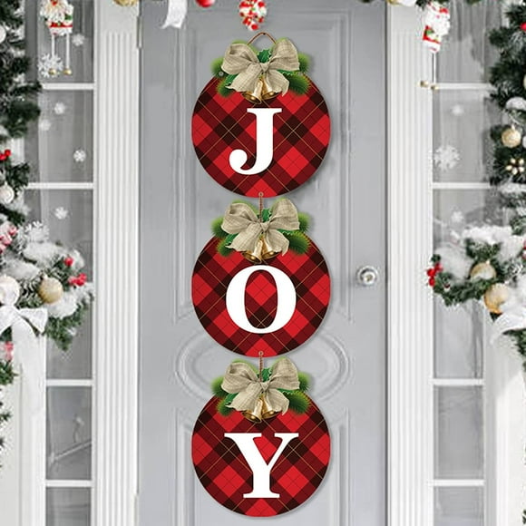 GuassLee Buffalo Plaid Christmas Wreaths for Front Door - 3pcs Rustic Christmas Decor JOY Signs Wreaths for Door Holiday Xmas Garage Door Wall Decorations Indoor Outdoor