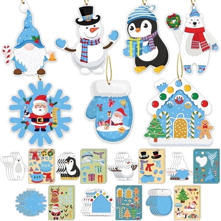 28 Pack Kids Christmas Craft Kit, DIY Winter Hanging Ornaments with Stickers & Cutouts, Ideal for Xmas Tree Decor Holiday Party Classroom Projects
