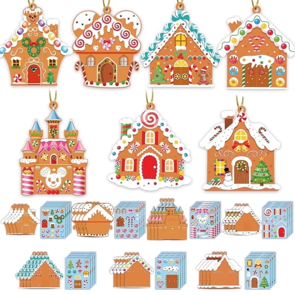 28 Pack Christmas Crafts for Kids, DIY Gingerbread House Ornaments with Stickers for Christmas Tree Decorations Classroom Activities Favors