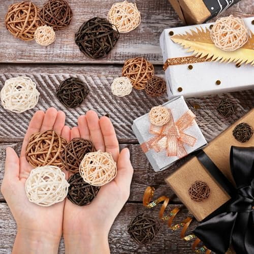 GuassLee Decorative Balls for Bowls Centerpiece, 24Pcs Wicker Rattan Balls Vase Fillers Potpourri Bowl Filler for Home Bathroom Living Dining Room Table Decor DIY Craft, 3 Sizes