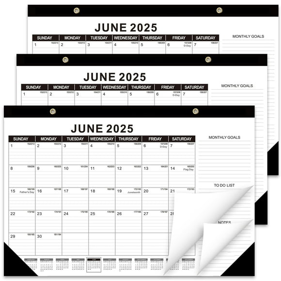GuassLee Desk Calendar 2025, 3 Packs, 19 Months Calendar 17" × 11.5" Desk Calendar from Jun. 2025 to Dec. 2026 with Julian Date, To-do List, Notes, Monthly Goals, for Home School Office