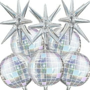 GuassLee Disco Ball Balloons for 70s 80s Disco Party Decorations, 22 Inch Large 4D Iridescent Disco Metallic Balloons with Stars for Disco Themed Party, Birthday New Year Bachelorette Decor, 8pcs