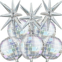 GuassLee Disco Ball Balloons for 70s 80s Disco Party Decorations, 22 Inch Large 4D Iridescent Disco Metallic Balloons with Stars for Disco Themed Party, Birthday New Year Bachelorette Decor, 8pcs