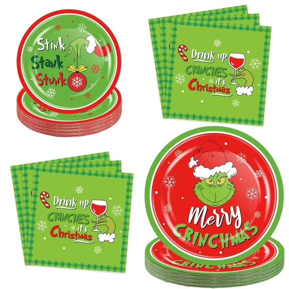 GuassLee Christmas Party Decorations, 32 Pcs Christmas Paper Plates and Napkins Xmas Dinner Plates Dinnerware Set for Xmas Holiday Birthday Baby Shower Party Favors Supplies, Serve 8, 7/9 Inch