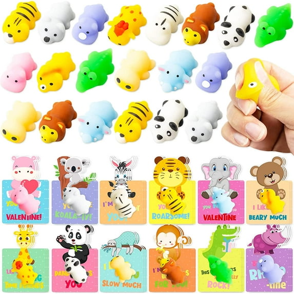 GuassLee Gifts for Kids Class - 36 Pack Gift Cards with Squishies Animal Toys for School Class Exchange Gifts, Boys Girls Toddlers Gifts
