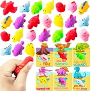 GuassLee Gifts for Kids Classroom - 36 Pack Gift Cards with Dinosaur Squishies Toys for School Class Exchange Gifts, Boys Girls Toddlers Gifts