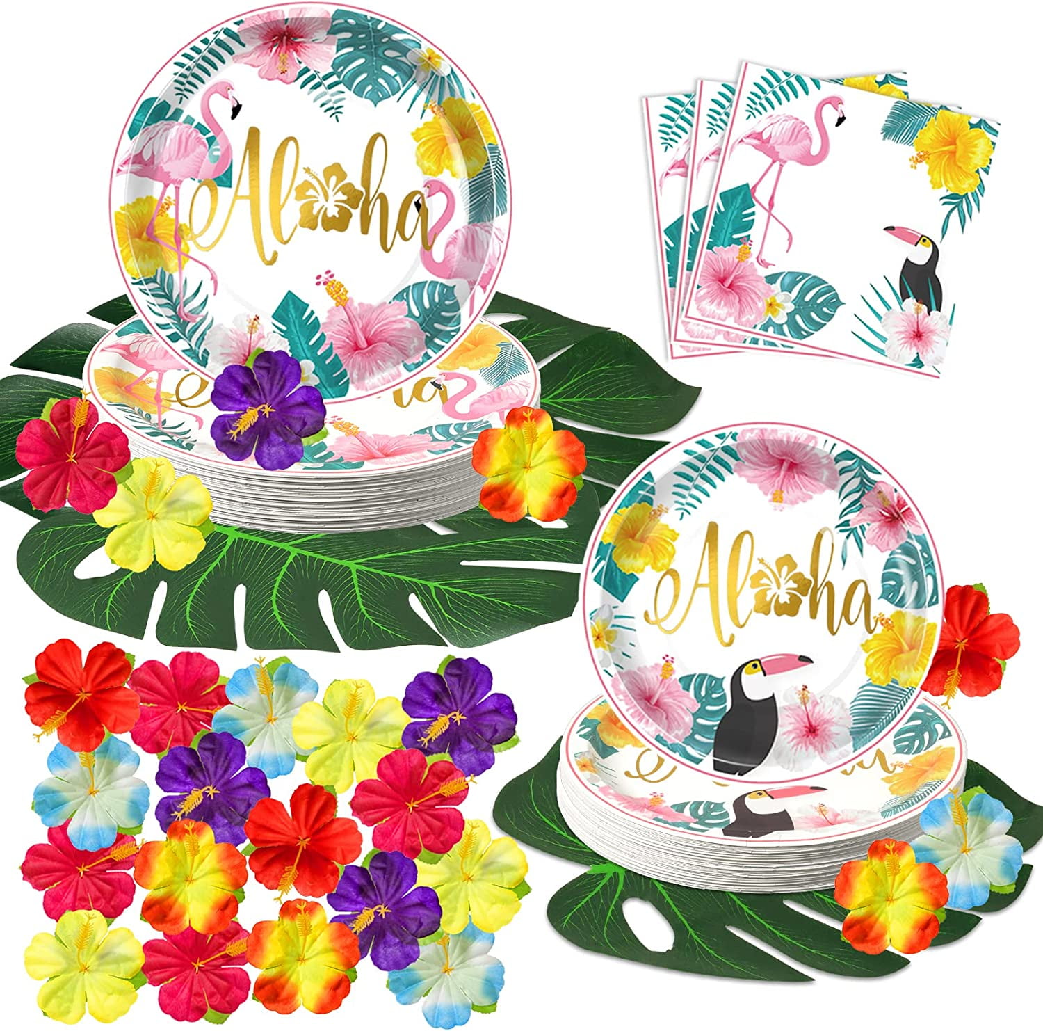 GuassLee Hawaiian Luau Party Decorations Set Disposable Plates and