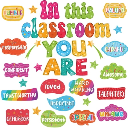 GuassLee Rainbow Bulletin Board Decorations for Classroom Positive Inspirational Affirmation Wall Decor, 31Pcs Retro Colorful Bulletin Board Signs for Back to School Supplies Classroom