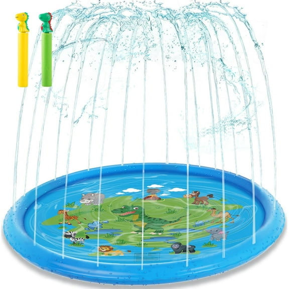 GuassLee Splash Pads for Toddlers, 66.9" Dinosaur Inflatable Sprinkler Pool Outdoor Water Toys with 2 Dino Water Soaker Shooters for Infant Kids Boys Girls Summer Pool Birthday Party