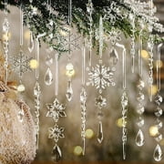 GuassLee Christmas Tree Decorations Crystal Ornaments - 18pcs Iridescent Christmas Ornaments Acrylic Snowflakes Icicle Drop Crystal Hanging Ornaments for Christmas Tree Winter Holiday Frozen Party