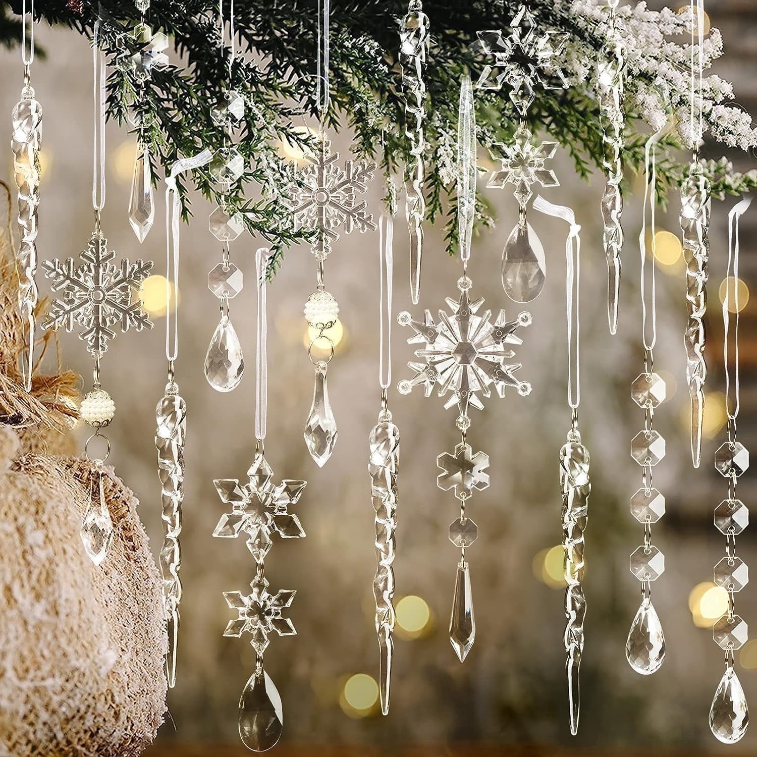 OuMuaMua 18pcs Christmas Tree Decoration Crystal Ornaments Hanging Acrylic Snowflake Drop Ornaments for Christmas Tree Winter New Year Party Supplies - Walmart.com