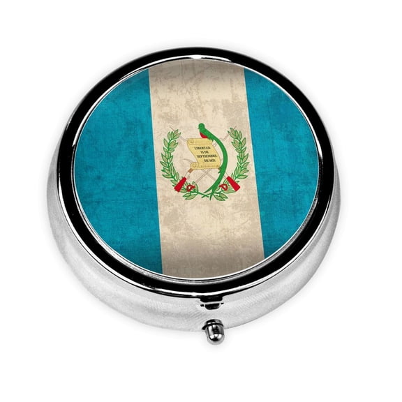 Guatemala Flag Proud Guatemalan Vintage Round Pill Box Small Pill Case For Purse Pocket Medicine Organizer Travel Pillbox Portable Pill Container