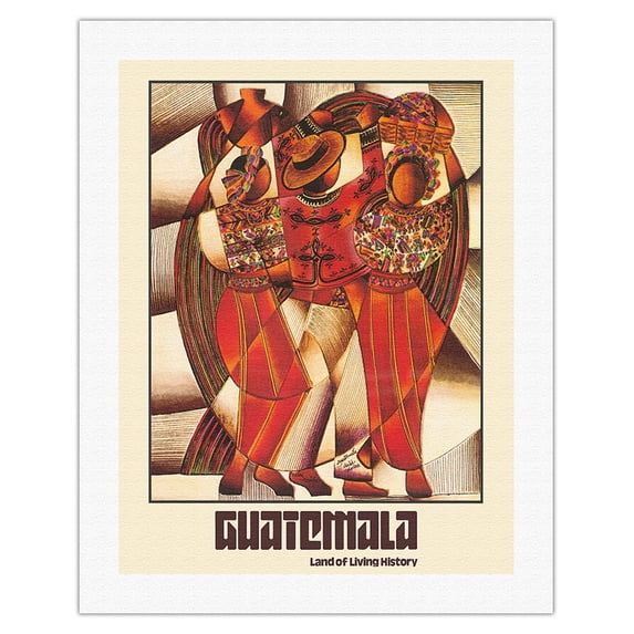 Guatemala - Guatemalan Dancers - Traditional Mayan Tapestry - Vintage Travel Poster by David Ordonez c.1970s - Fine Art Rolled Canvas Print 20in x 26in