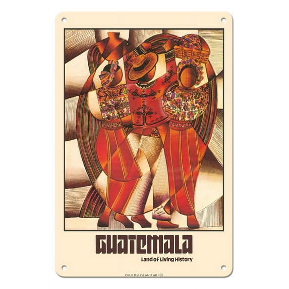 Guatemala - Guatemalan Dancers - Traditional Mayan Tapestry - Vintage Travel Poster by David Ordonez c.1970s - 8 x 12 inch Vintage Metal Tin Sign