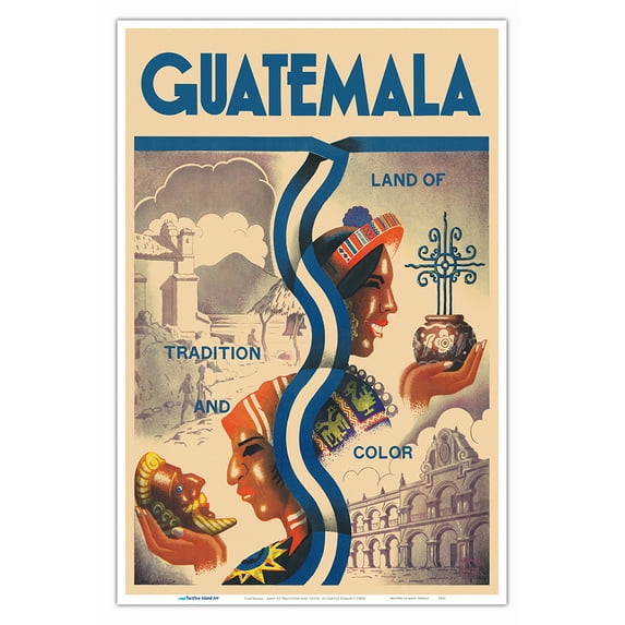 Guatemala - Land of Tradition and Color - Vintage Airline Travel Poster by Carlos Rigain c.1940s - Master Art Print (Unframed) 12in x 18in