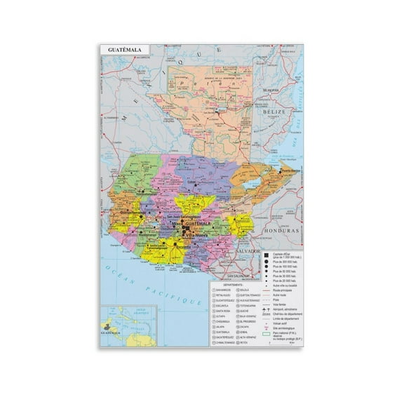 Guatemala Map Posters Wall Art Picture Painting Poster Canvas Print Posters Artworks Bedroom Living Room Decor 12x18inch(30x45cm)