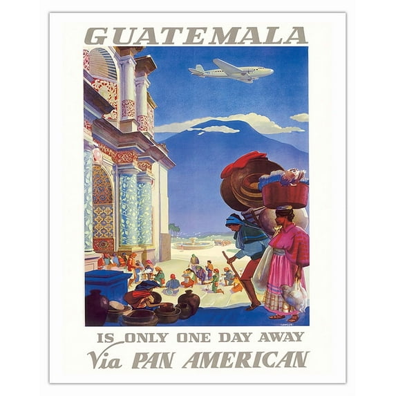 Guatemala Is Only One Day Away - Pan American Airways (PAA) - Vintage Airline Travel Poster by Paul George Lawler c.1938 - Fine Art Matte Paper Print (Unframed) 16x20in