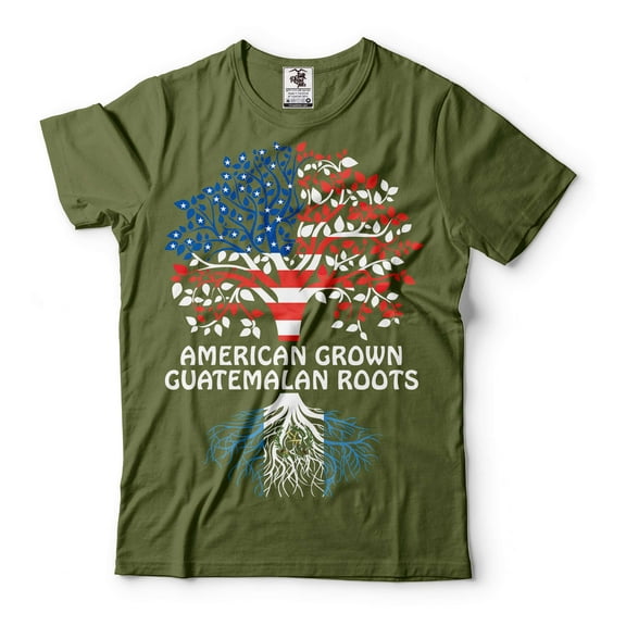 Guatemala Patriotic Shirt Guatemala Flag Shirt American Grown With Guatemalan Roots Shirt (X-Large Military Green)