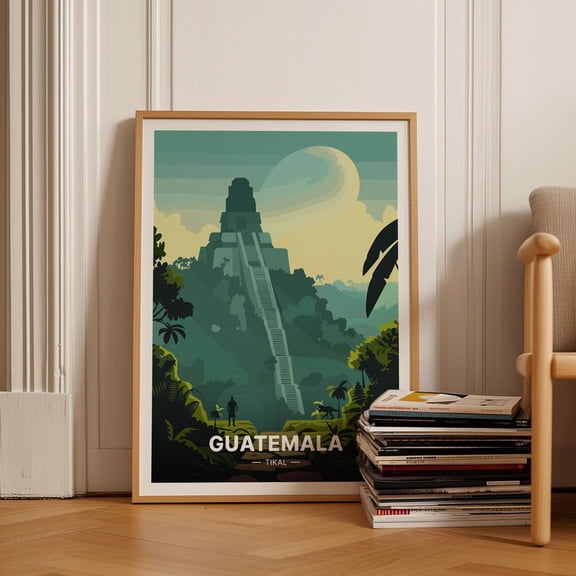 Guatemala Tikal Maya Jaguar Travel Poster Destination Art C20655