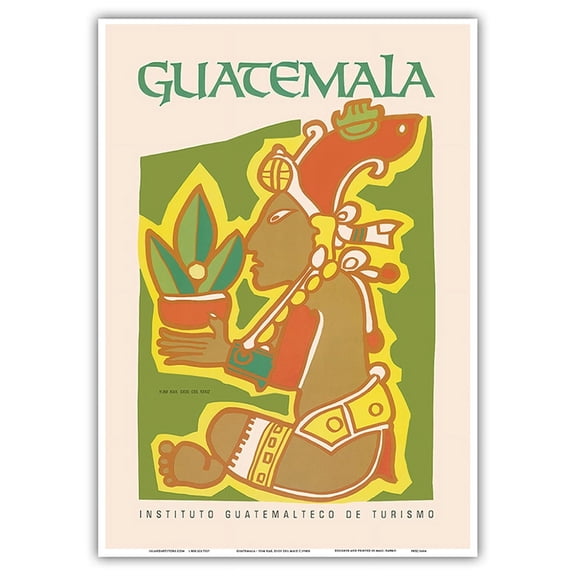 Guatemala - Yum Kax Dios Del Maiz (Lord of the Forest) - Mayan God of Wild Plants and Animals - Vintage Travel Poster c.1980s - Master Art Print 10in x 14in
