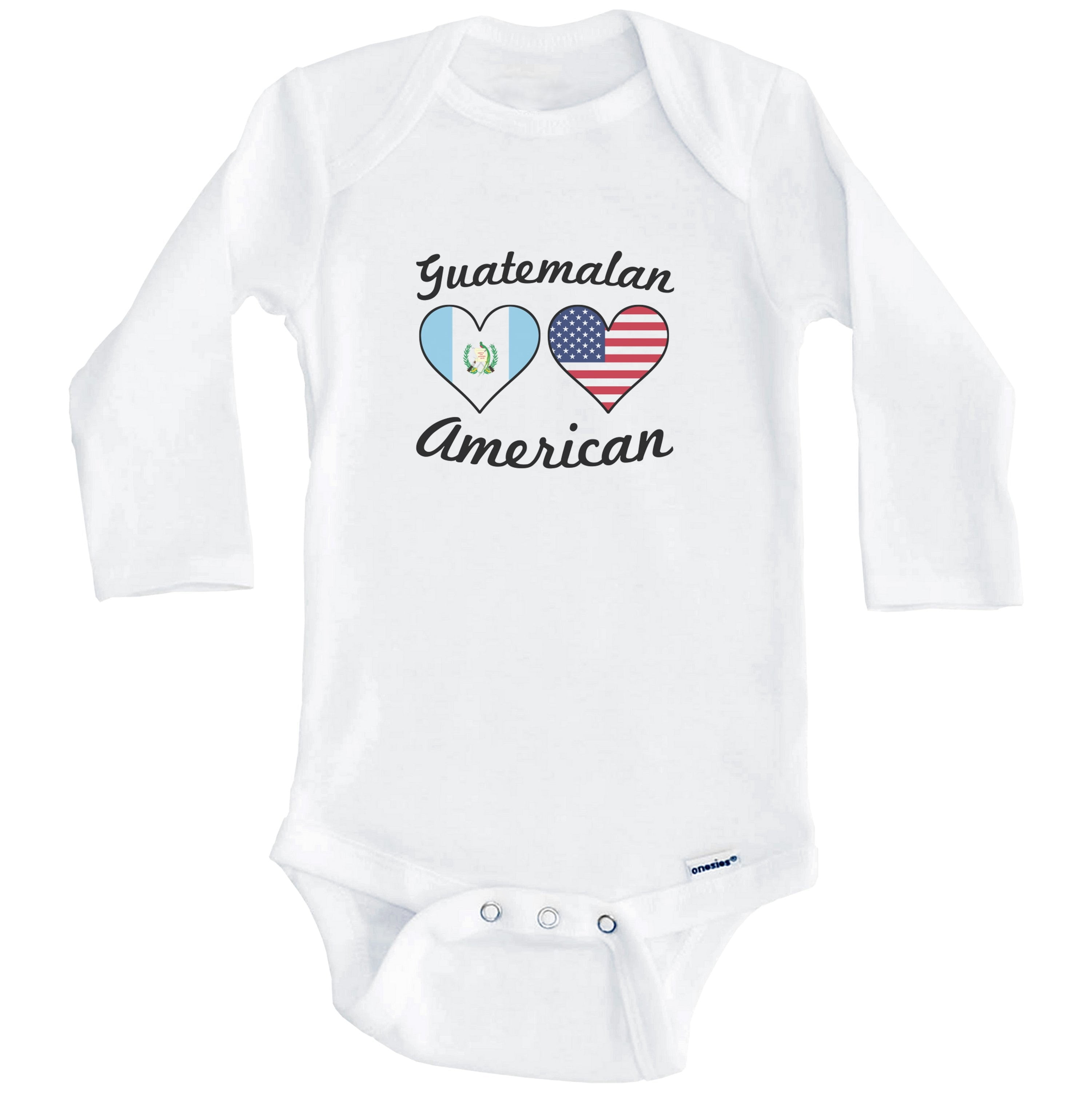 Guatemalan American Flag Hearts Guatemala One Piece Baby Bodysuit (Long Sleeve), 6-9 Months White