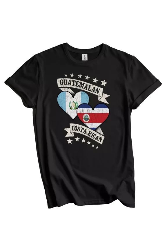Guatemalan Costa Rican Heart Flags Guatemala Costa Rica T-Shirt Gift for Men Women Unisex Tee