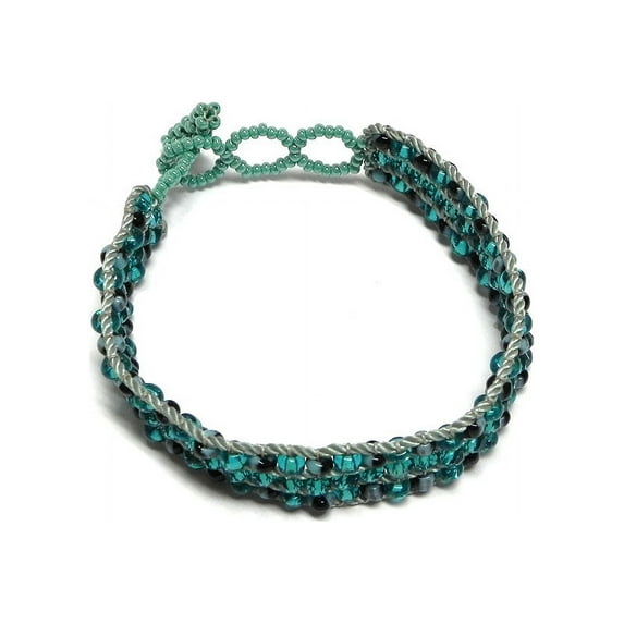 Guatemalan Czech Glass Seed Bead Crystal Beaded Thick Strap Jewel Bracelet - Womens Fashion Handmade Jewelry Boho Accessories