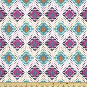 Ambesonne Guatemalan Fabric by the Yard Upholstery, Abstract Geometric Folk, 5 Yards, Multicolor