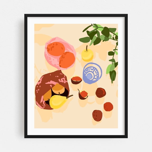 Guava Grove Gala - India Digital Art Fruit Modern Art Kitchen Decor Minimalist Botanical Abstract Pastel Black Framed Wall Art Print 16 x 20 inches