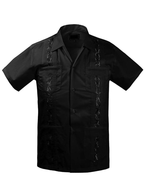 Guayabera Boys & Kids Cuban Beach Wedding Casual Short Sleeve Button Up Shirt, Black, 2
