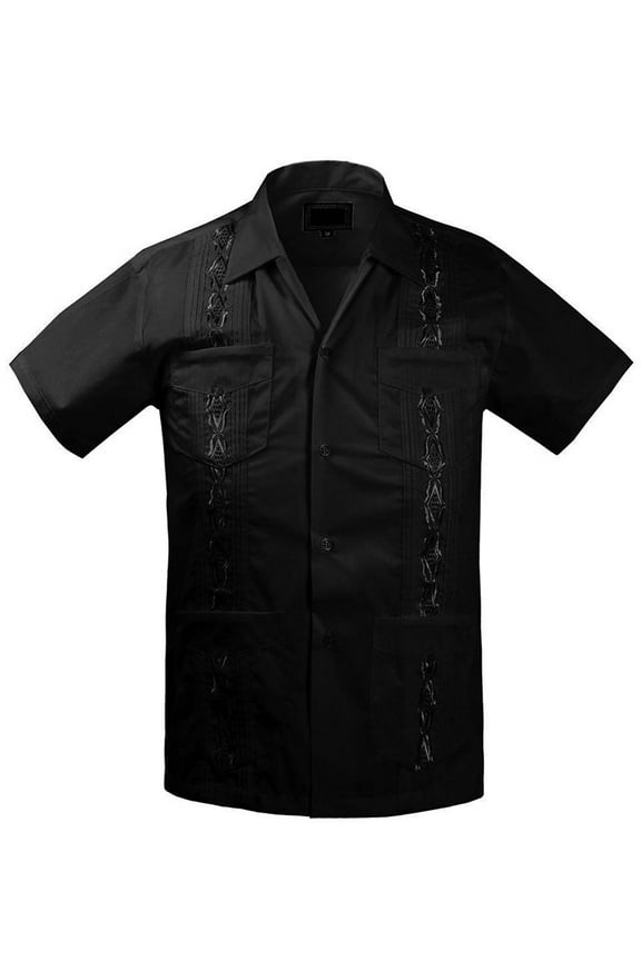 Guayabera Boys & Kids Cuban Beach Wedding Casual Short Sleeve Button Up Shirt, Black, 2