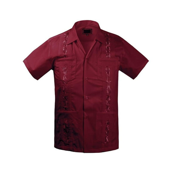 Guayabera Boys & Kids Cuban Beach Wedding Casual Short Sleeve Button Up Shirt, Burgundy, 8