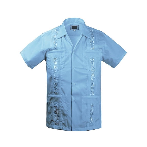 Guayabera Boys & Kids Cuban Beach Wedding Casual Short Sleeve Button Up Shirt, Light Blue, 18