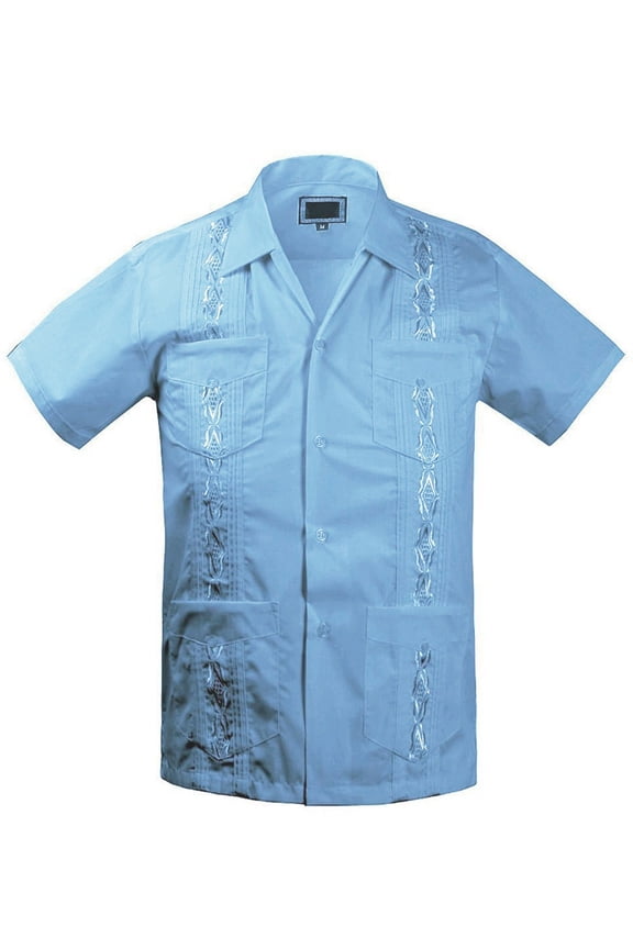 Guayabera Boys & Kids Cuban Beach Wedding Casual Short Sleeve Button Up Shirt, Light Blue, 6