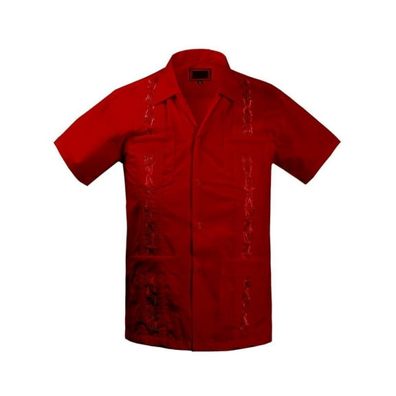 Guayabera Boys & Kids Cuban Beach Wedding Casual Short Sleeve Button Up Shirt, Red, 2