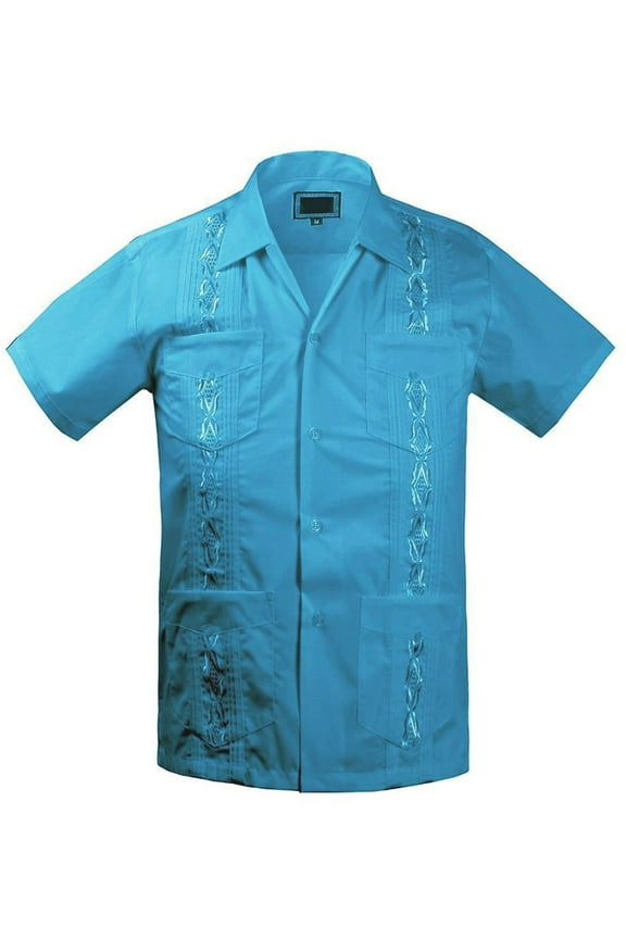 Guayabera Boys & Kids Cuban Beach Wedding Casual Short Sleeve Button Up Shirt, Turquoise, 14