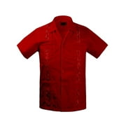 Guayabera Boys & Kids Cuban Beach Wedding Casual Short Sleeve Button Up Shirt, Red, 2
