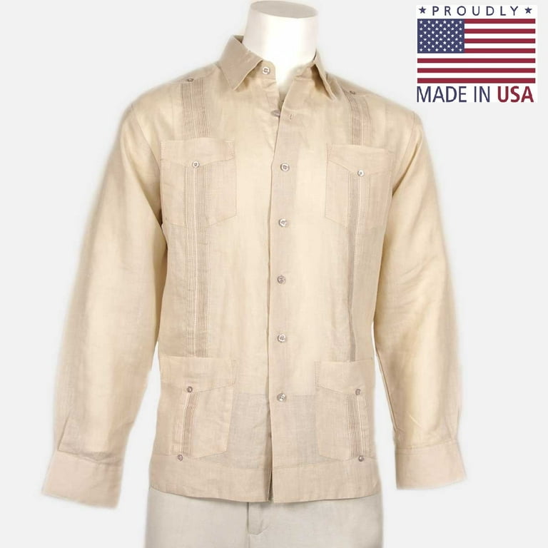 Guayabera Men's Cuban Pocket Shirt Long Sleeve Puro Lino