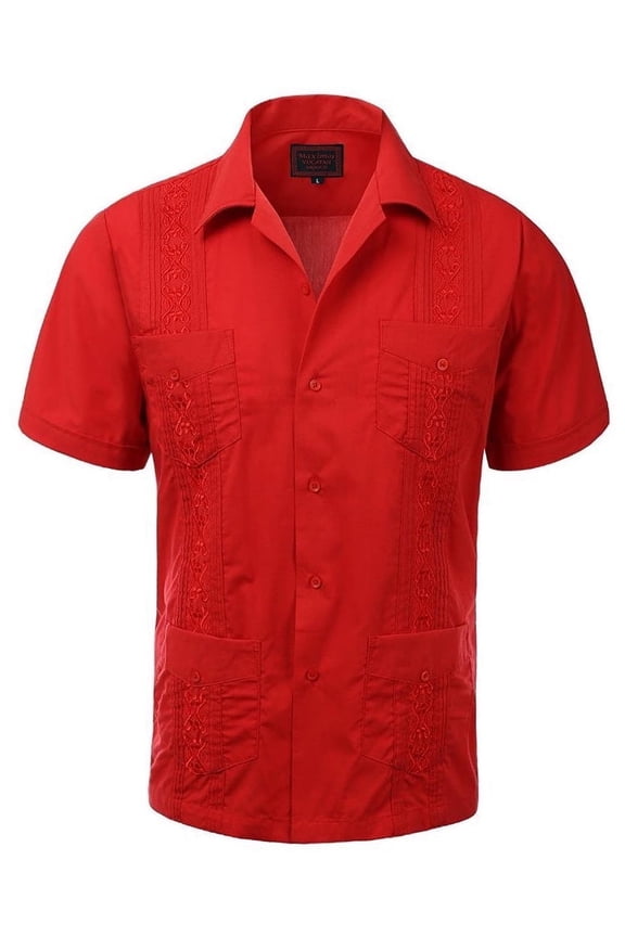 Guayabera Men's Cuban Beach Wedding Short Sleeve Button-Up Casual Dress Shirt