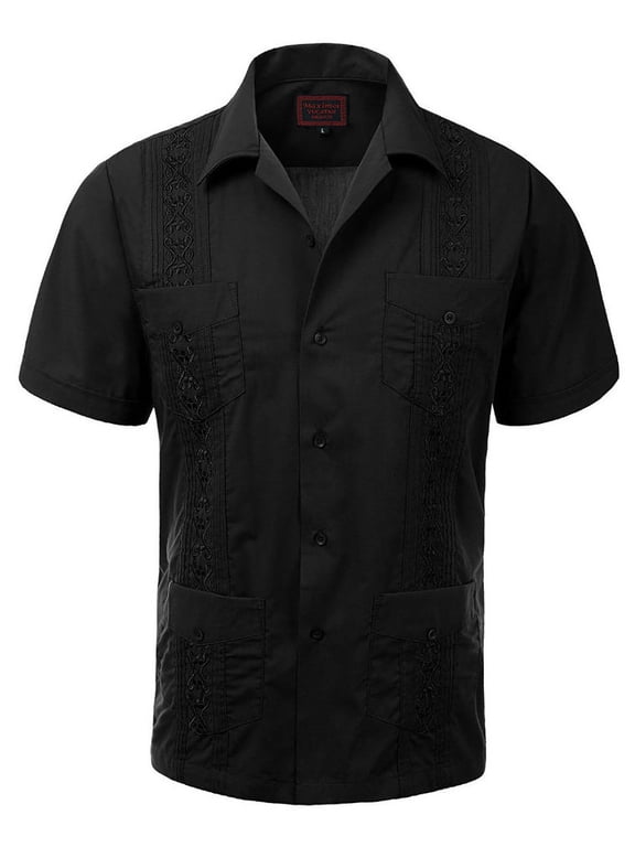 Guayabera Men's Cuban Beach Wedding Short Sleeve Button-Up Casual Dress Shirt