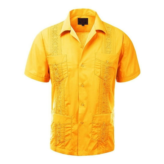 Guayabera Men's Cuban Beach Wedding Short Sleeve Button-Up Casual Dress Shirt