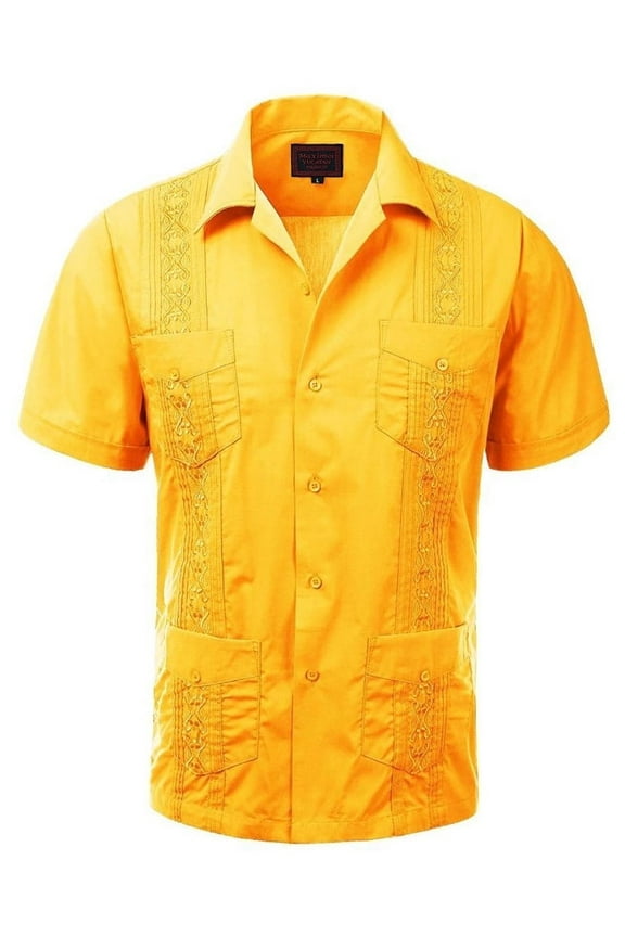 Guayabera Men's Cuban Beach Wedding Short Sleeve Button-Up Casual Dress Shirt