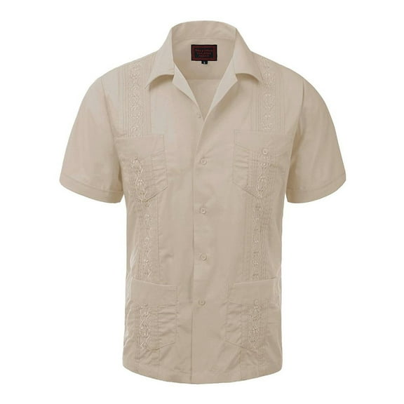 Guayabera Men's Cuban Beach Wedding Short Sleeve Button-Up Casual Dress Shirt